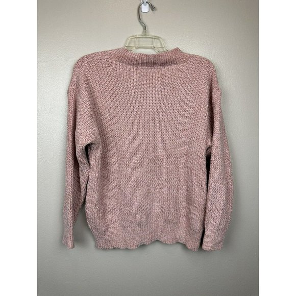 Sweaters for Women V Neck Long Sleeve Pullover Knit Top Pink Chunky Knit - Picture 2 of 11